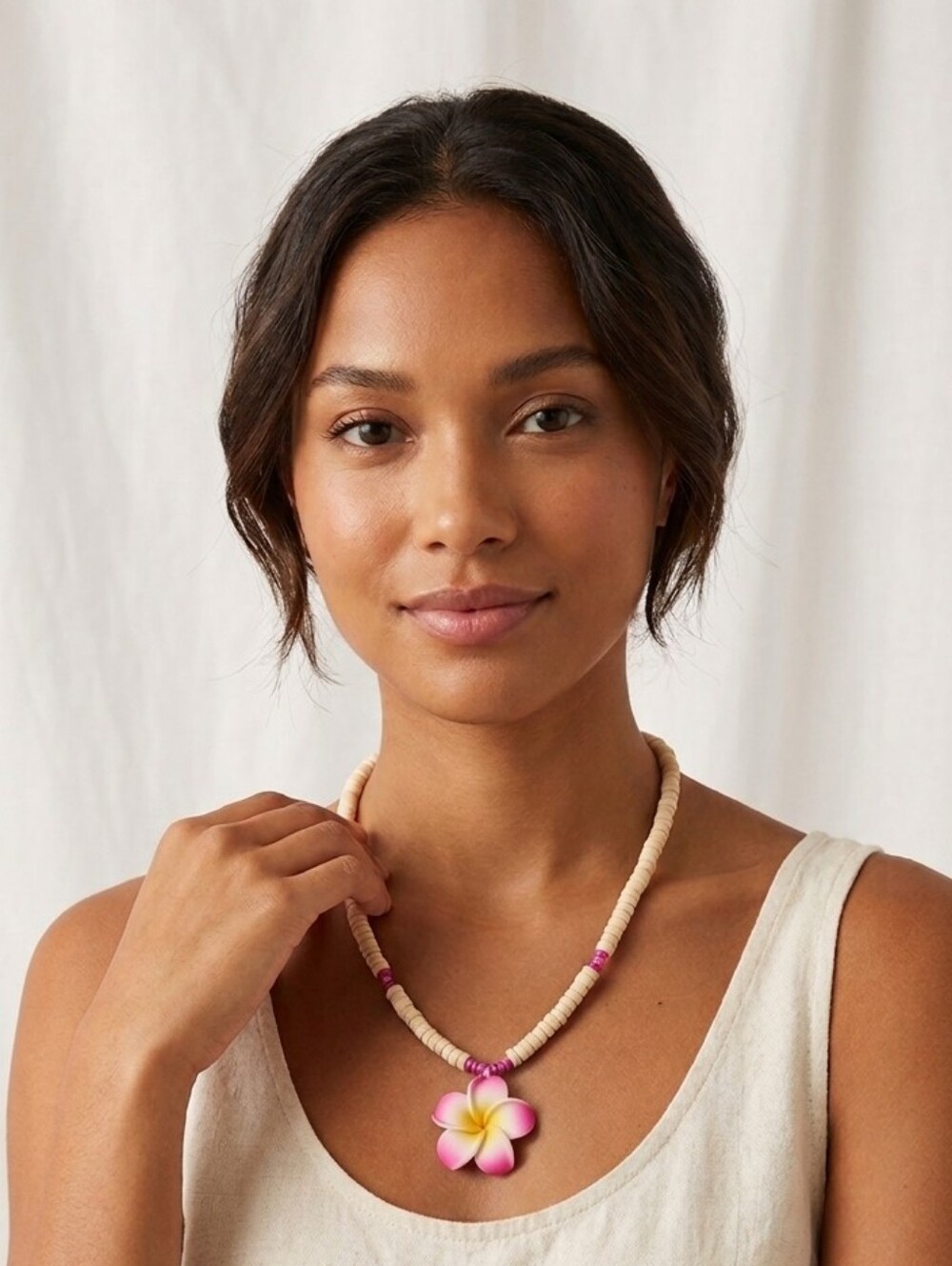 Pink Flower Beaded Necklace - Tropical
